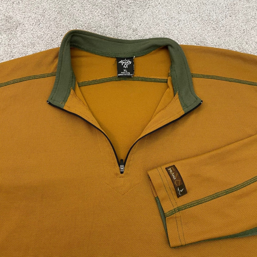 Prana Mens XL Breathe Quarter-Zip Ochre Yellow Olive Green Pullover Autumn Fall
